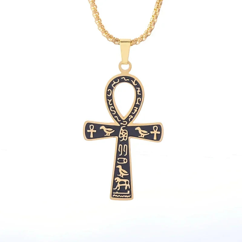 Stainless Steel Cross Letter Pendant Christian Savior Jesus Necklace Men and Women Religious Prayer Amulet Jewelry