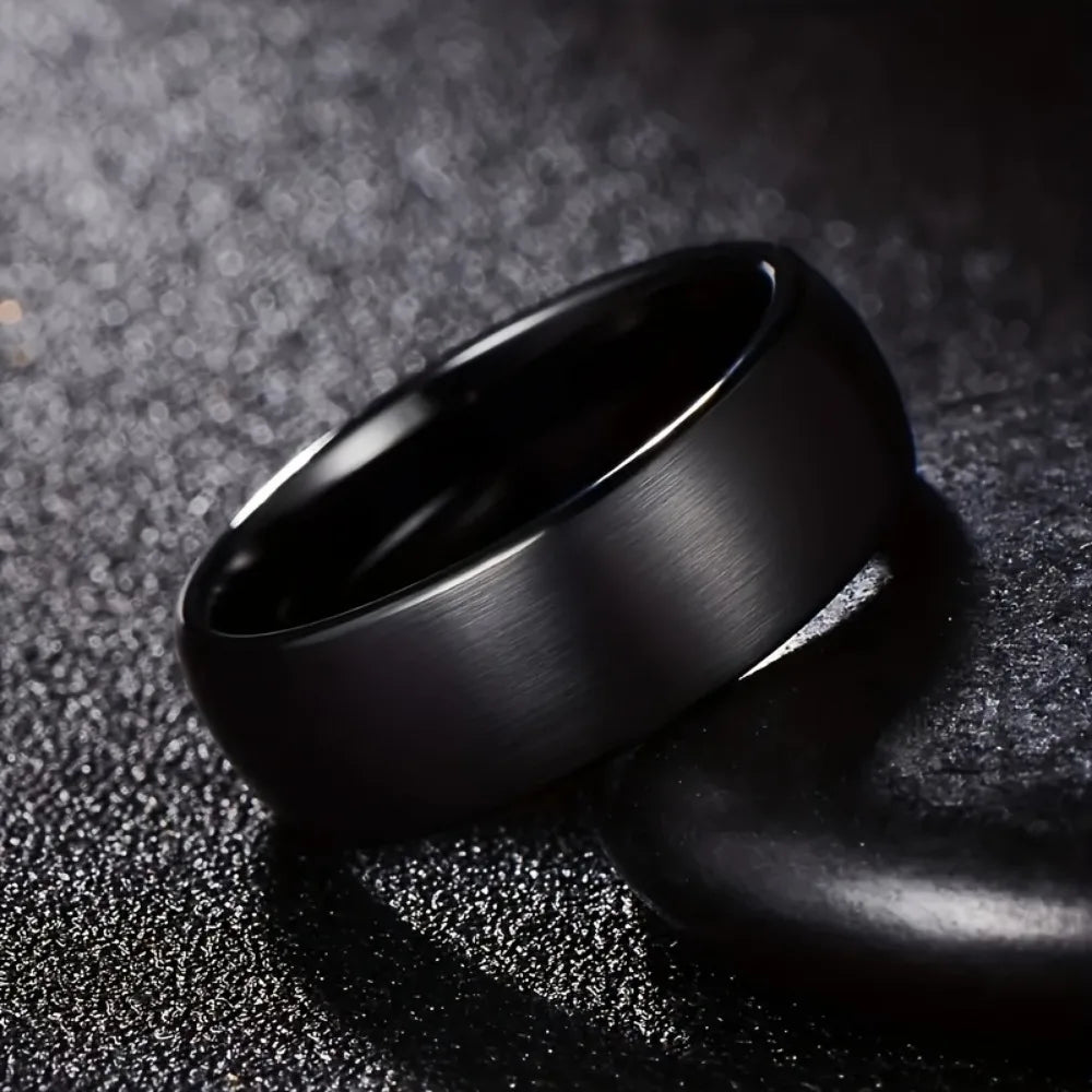 8Mm Black Stainless Steel Men'S Ring - Comfort Fit, Durable Perfect For Teens & Adults Stainless Steel Rings For Men
