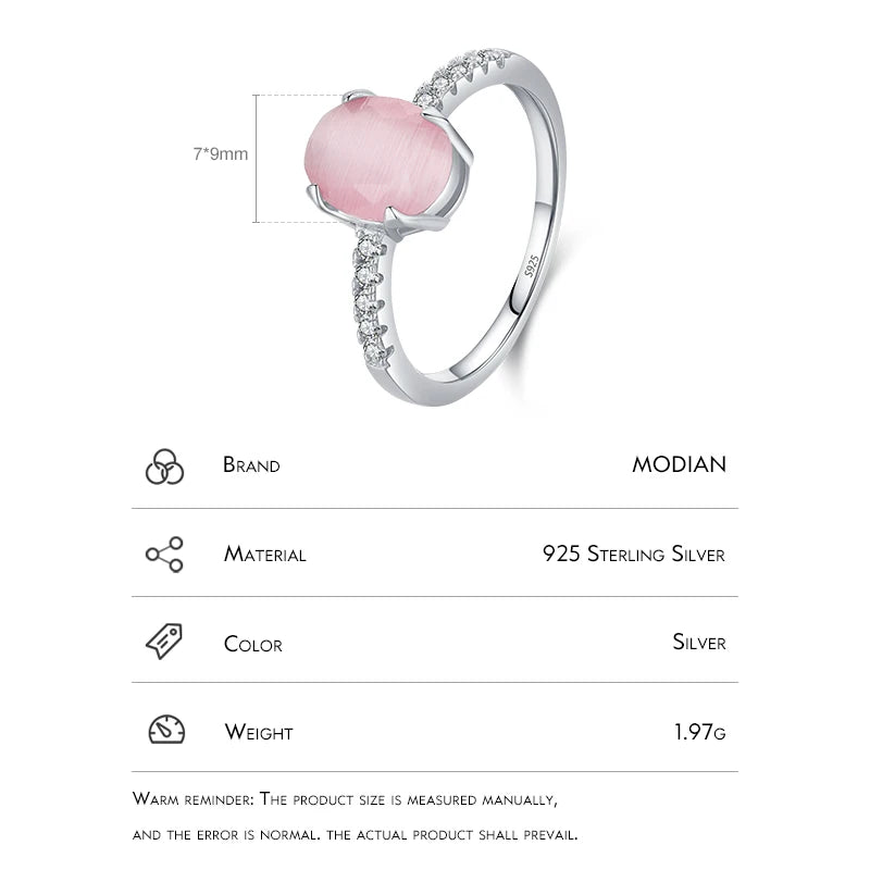 Modian Genuine 925 Sterling Silver Fashion Romantic Oval Pink Opal Finger Ring For Women Girls Charm Party Fine Jewelry Gifts