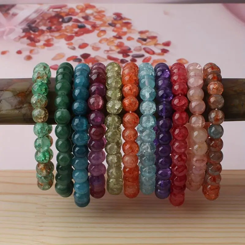 5-piece set 6-piece set 10-piece random color set natural crystal bead bracelet men's and women's elastic bracelet