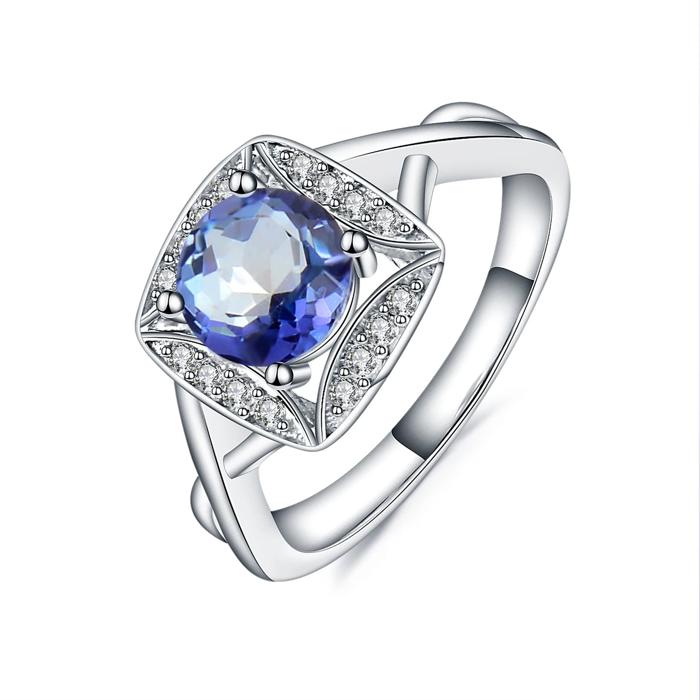 GEM'S BALLET 925 Sterling Silver Rings for Women Iolite Blue Mystic Quartz Ring Gemstone Romantic Gift Engagement Jewelry 925 Sterling Silver Mystic Quartz