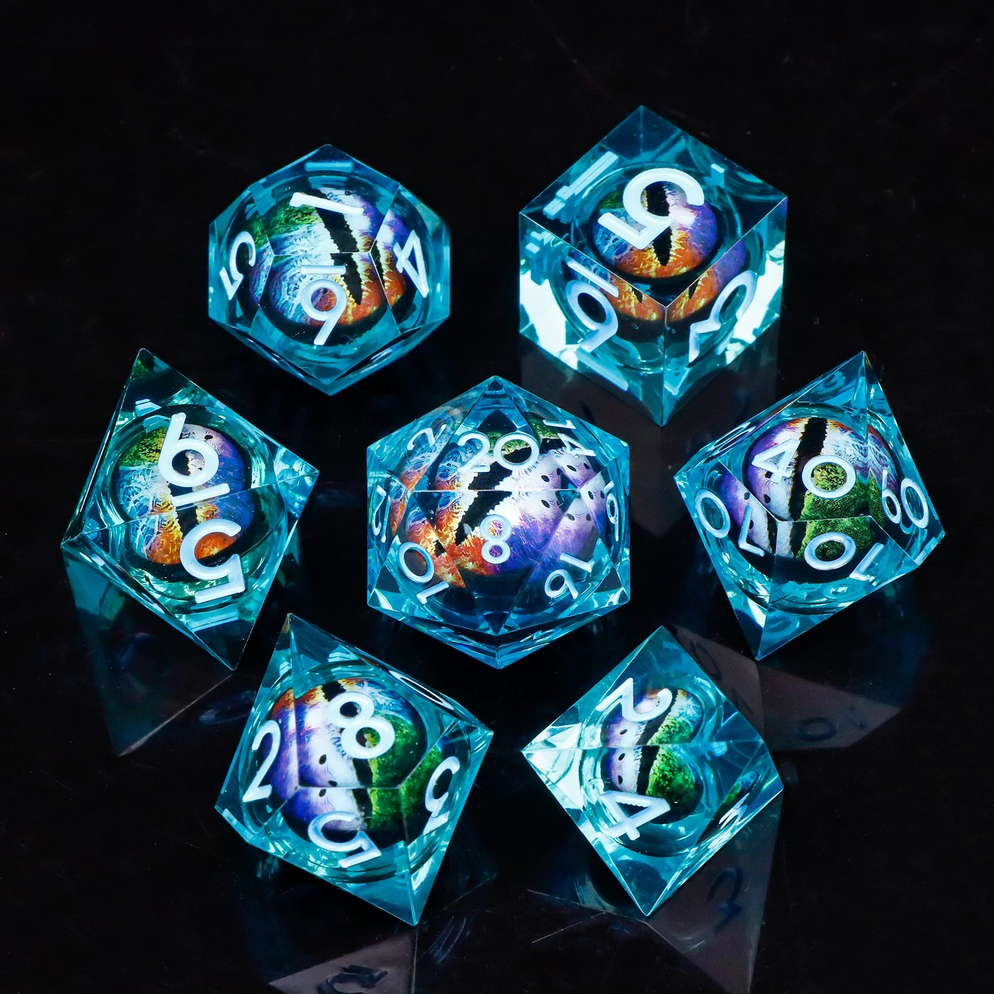 MUNDICE Dragon Eye Dice for RPG, Beholder Eye Dice for DnD, Dice Set for Dungeon and Dragon, Green&Purple Dice, D&D Dice DY05