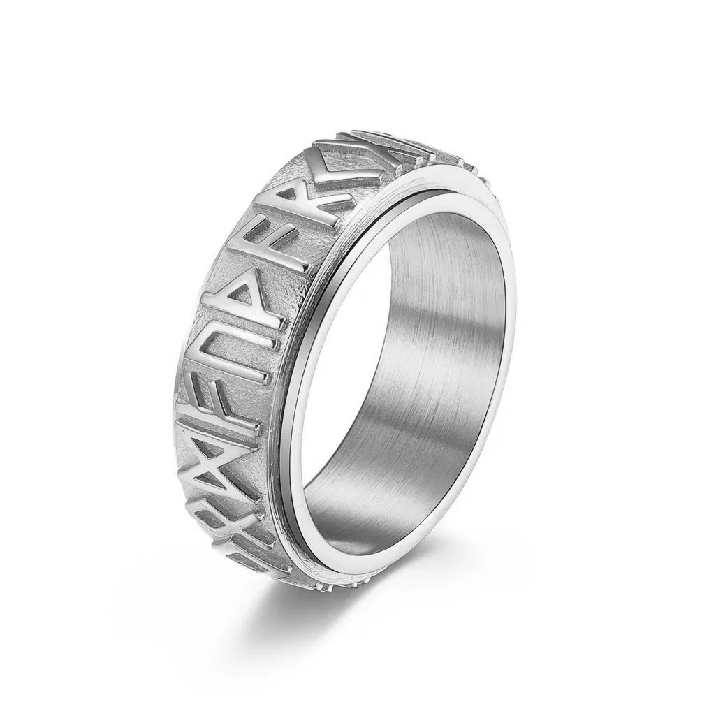 Vintage Viking Rune Rings For Men Women Retro Viking Stainless Steel Rotatable Fidget Anxiety Spinner Ring Retro Amulet Jewelry
