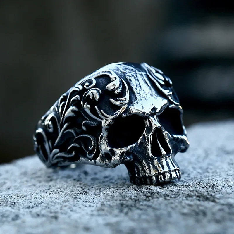 Vintage Pirate Signet Double Knife Skull Rings Men Stainless Steel Viking Compass Ring Biker Amulet Jewelry Gift Drop Shipping