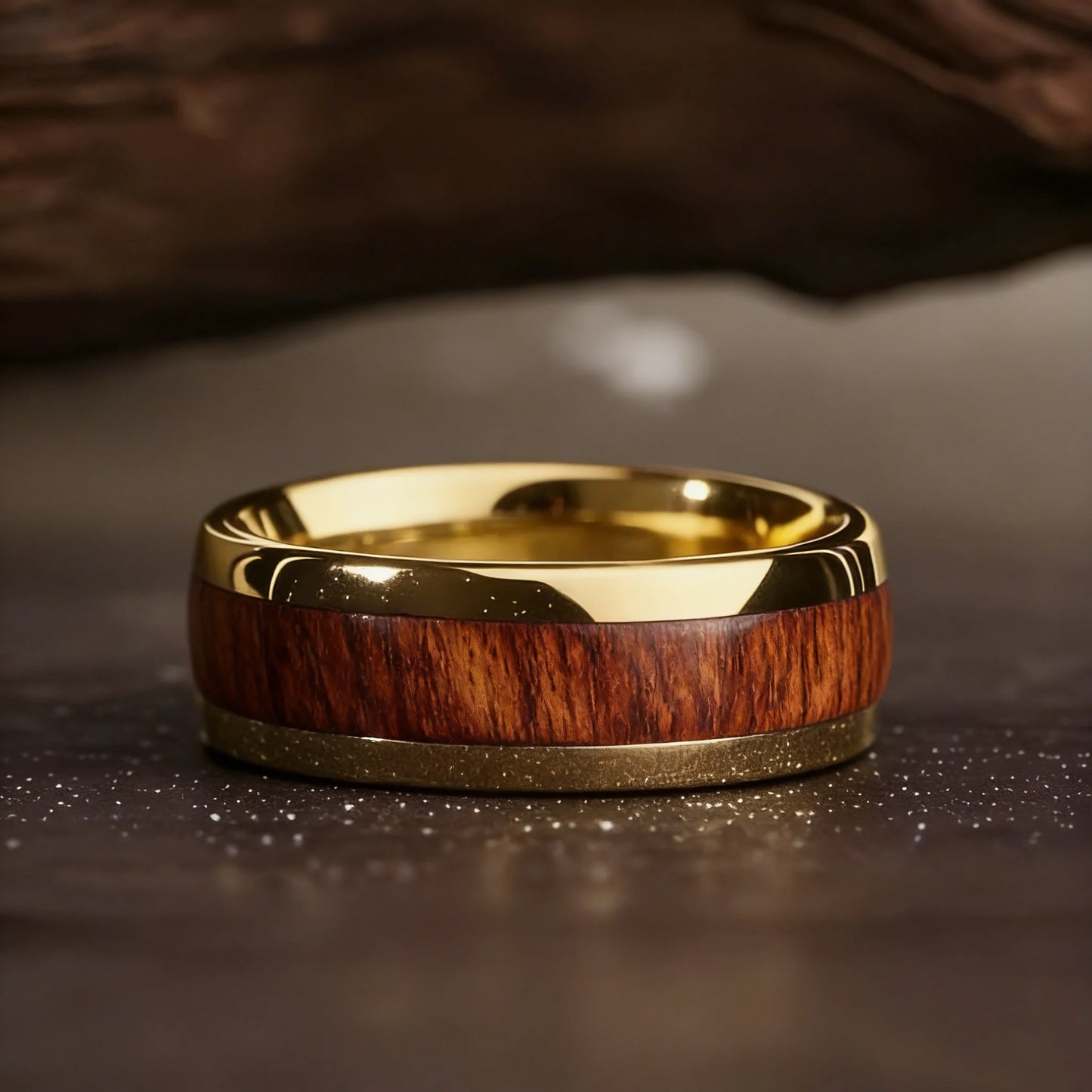 With Malachite and Koa Wood Inlay Fashion 8mm Golden Men Stainless Steel Rings for Men Wedding Band Jewelry Gift Drop Shipping