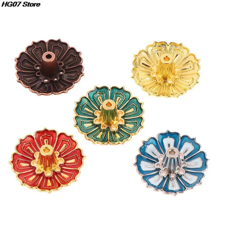 1PCS Lotus Alloy Incense Burner Stick Holder Home Buddhism Line Incense Plate Sandalwood Coil Base Temples Delicate Home Decor