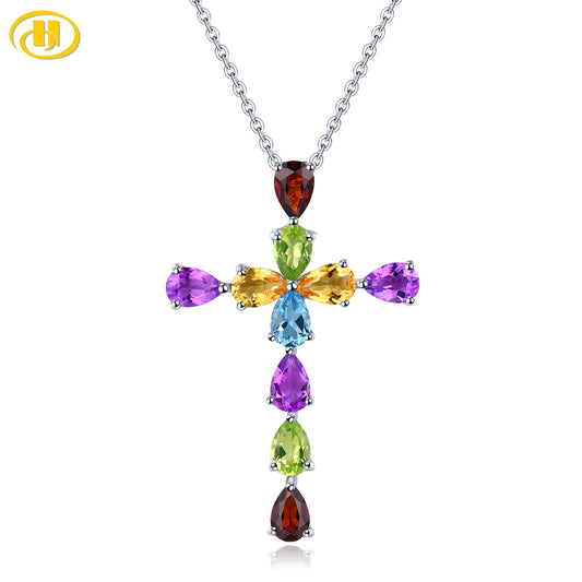 Natural Colorful Gemstone Sterling Silver Pendant 4 Carats Genuine Amethyst Citrine Peridot Classic Jewelry Style Christmas Gift