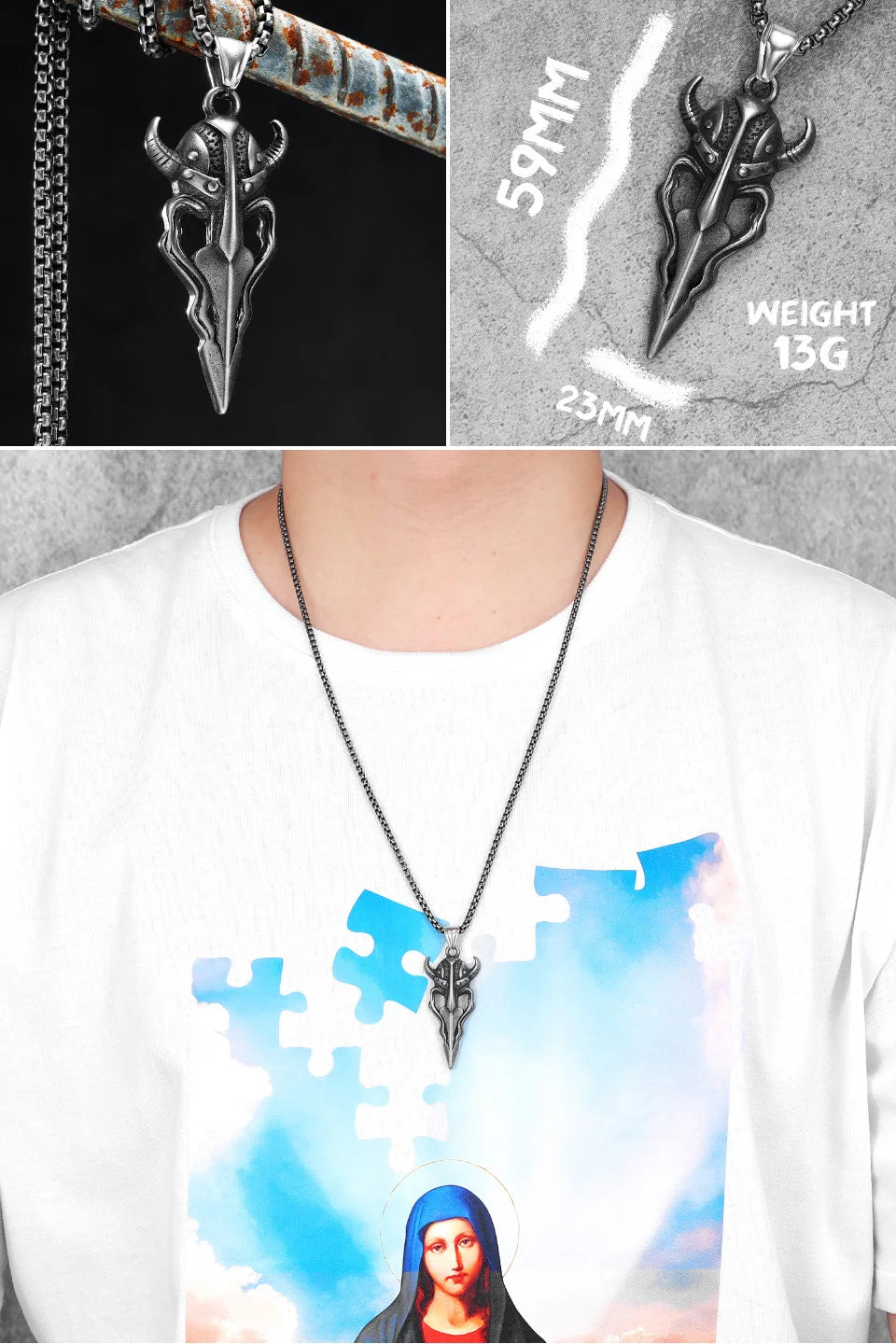 Collar con colgante de acero inoxidable con diseño de armas vikingas para hombre, estilo nórdico, estilo retro rock, punk, rap, para amigos, regalo de joyería masculina.