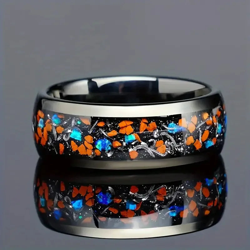 Fashion 8mm Men Stainless Steel Rings Inlay Colorful Abalone Shell Rings For Men Women Wedding Engagement Band Jewelry Gift