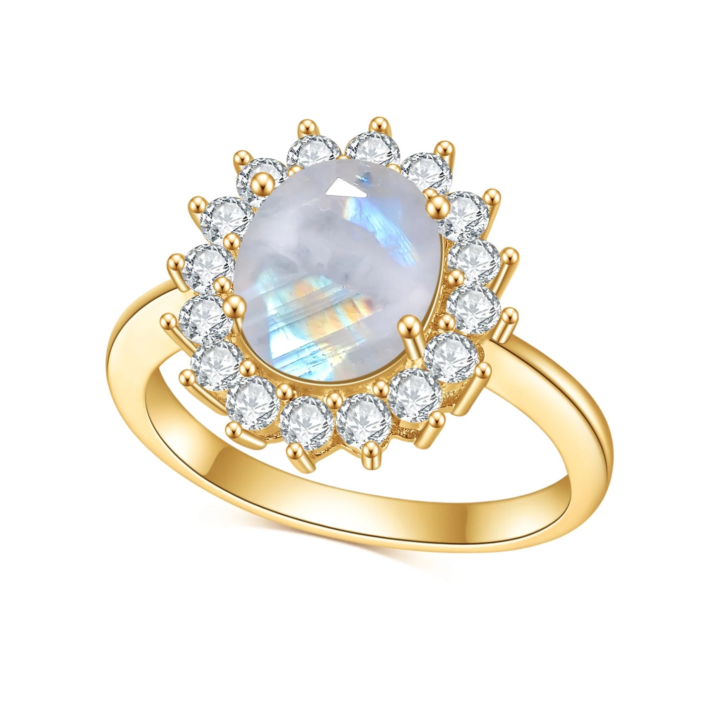 GEM'S BALLET Gold Engagement Ring Oval 8X10mm Natural Milky Blue Moonstone Gemstone Ring in 925 Sterling Silver Gift For Her 925 Sterling Silve Milky Blue Moonstone