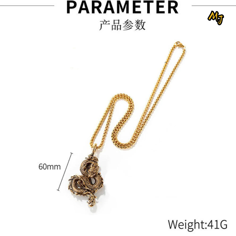 Symbol of year 2024 Dragon Vintage Chinese Dragon Necklace Pendant for Women Hip-hop Punk Men Chain Gifts Jewelry Accessories