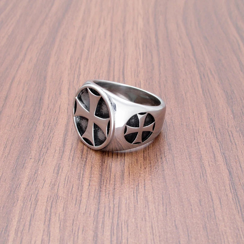 Classical 316L Stainless Steel Iron Cross Ring Men's Punk Party Round Biker Jewelry Gift