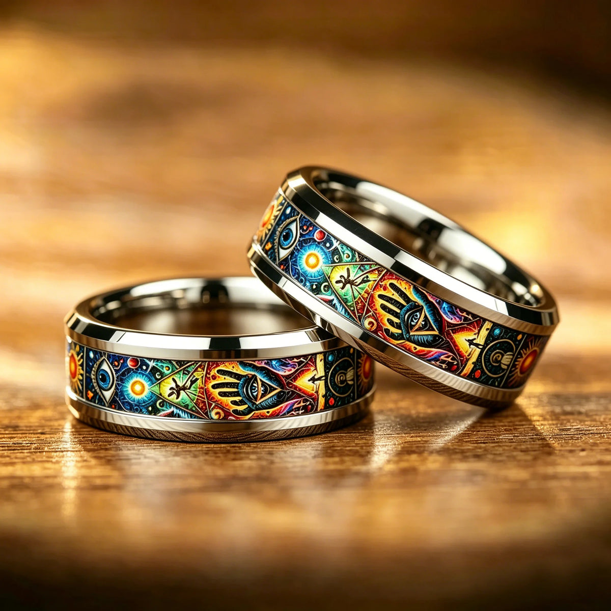 Vintage Tarot Sun Moon Star Occult Mystical Pattern Stainless Steel Rings for Men Women High Polished Wedding Band Jewelry Gift