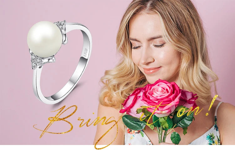 JewelryPalace 8mm White Shell Pearl 925 Sterling Silver Rings for Women Engagement Trendy Ring Fashion Gift Fine Jewelry