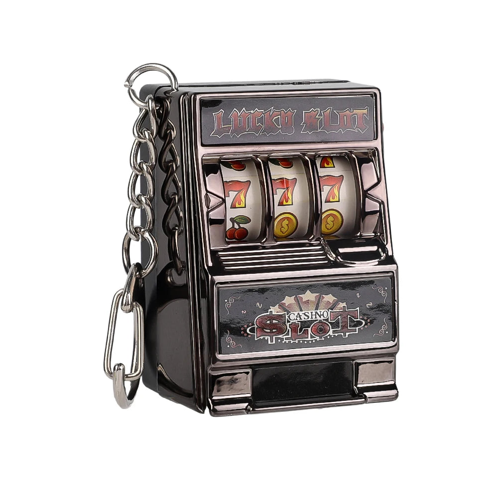 Mini Gambling Slot Machine Key Chains Creative Arcade Pocket Fruit Lucky Jackpot Gadget Antistress Toy Funny Games Keychain Ring black