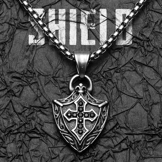 Cross Shield Amulets Gemstone Stainless Steel Men Necklaces Pendant Chain Punk For Women Fashion Jewelry Gifts Wholesale