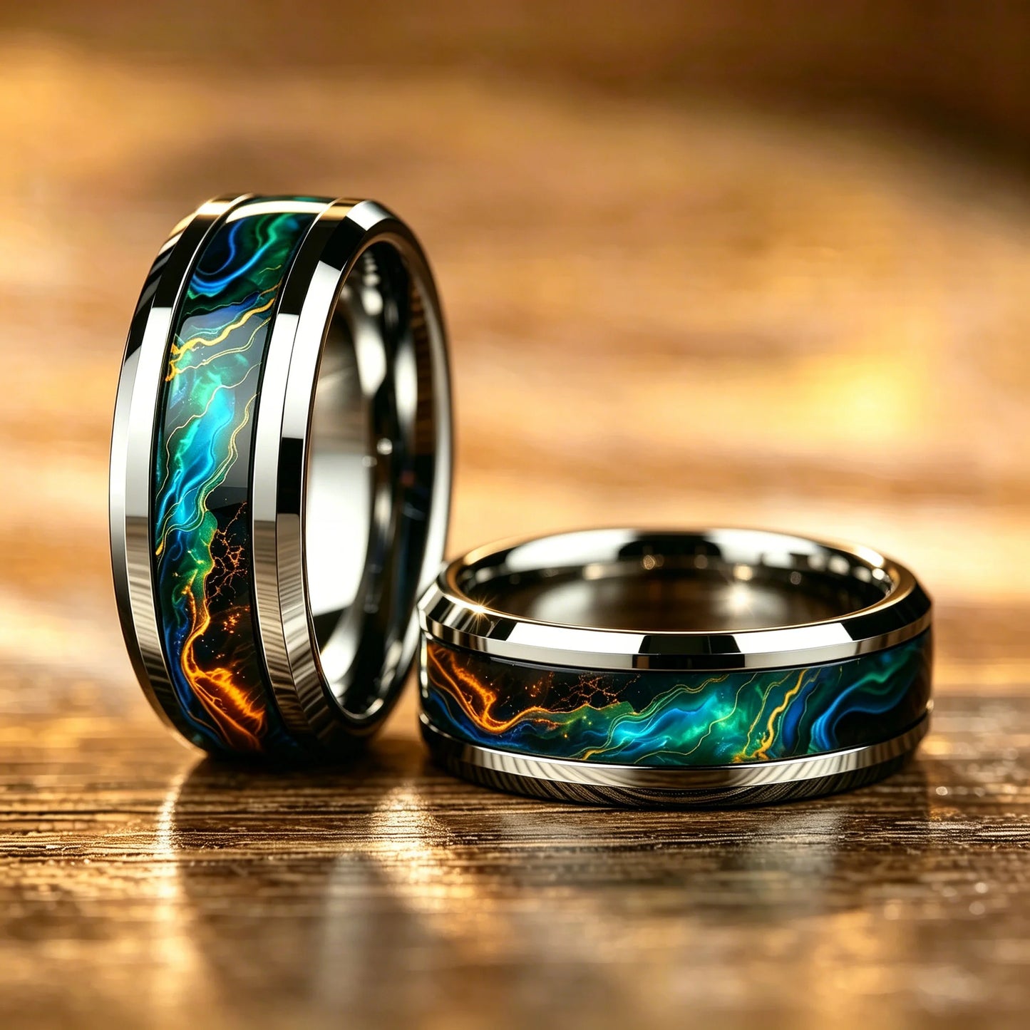 Fashion Men's Colorful Flame Aurora Stainless Steel Ring, High Polished Band, Cool Punk Biker Wedding Jewelry Drop Shipping