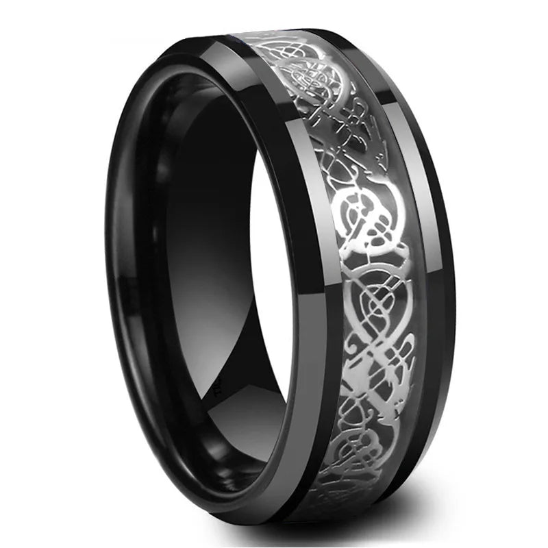 Classic 8mm Men Ring Titanium Stainless Steel Ring Inlay Black Blue Carbon Fiber Ring Wedding Jewelry Christmas Gift Accessories