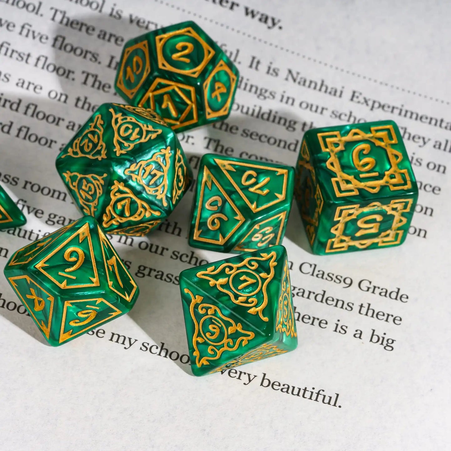 Poludie 7Pcs/Set New Dice Set Druid Green Marbled D4~D20 DND Polyhedral Dice for Role Playing Dice Board Game D&D