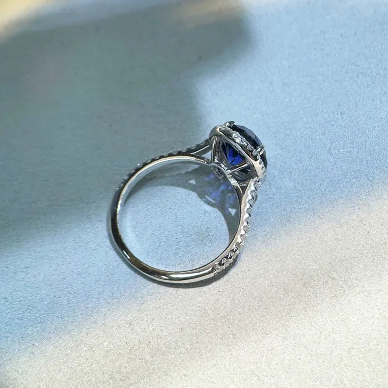 Vintage 100% 925 Sterling Silver 8*10mm Oval Cut Blue Sapphire Gemstone Rings for Wonman Man Anniversary Party Fine Jewelry Gift