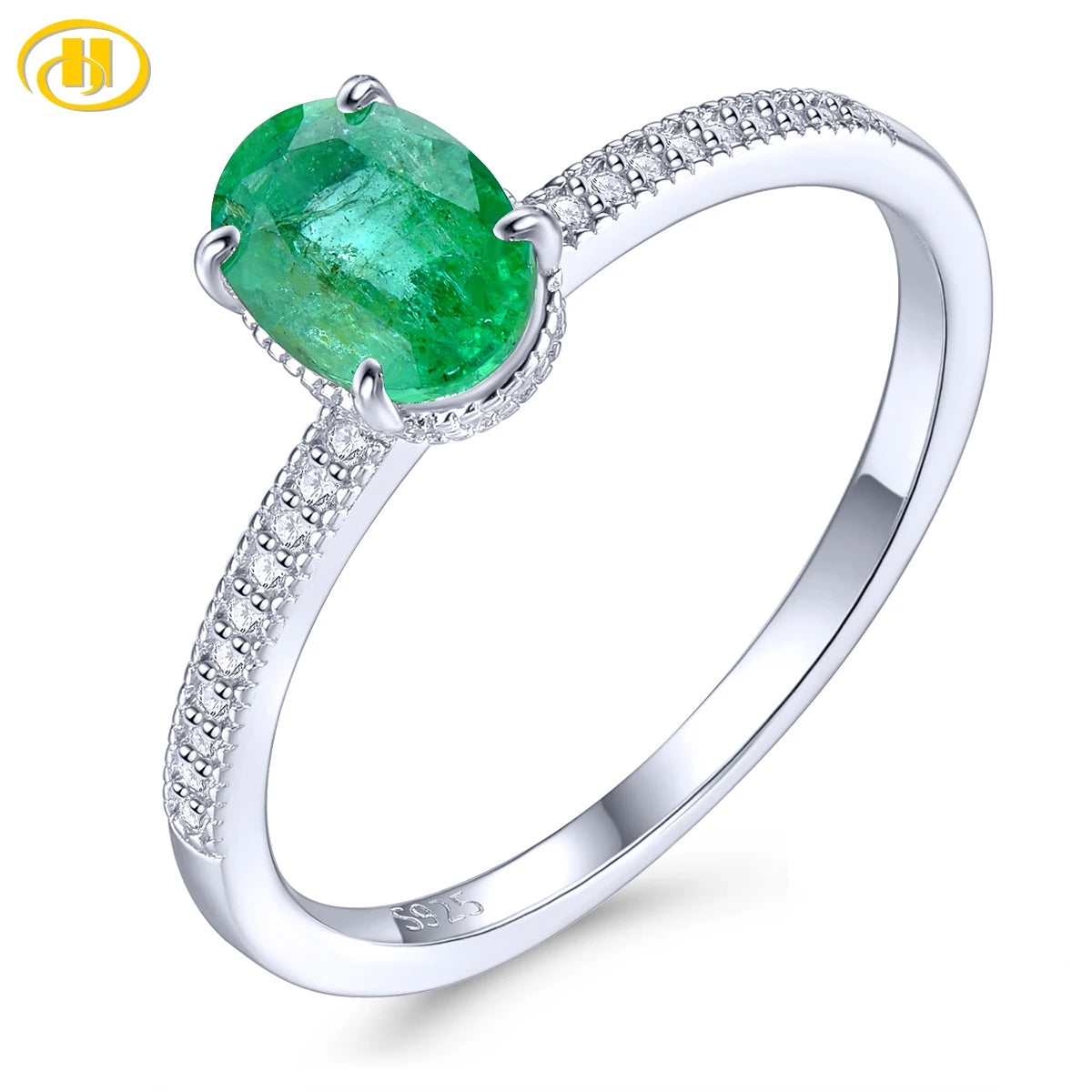 Natural Emerald Sterling Silver Rings 0.7 Carats Genuine Precious Emerald Women Classic S925 Fine Jewelry Style Christmas Gifts