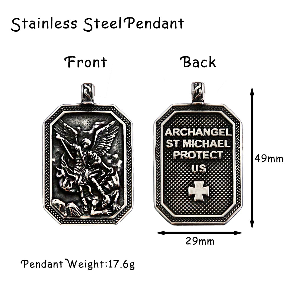 Vintage Angel St.Michael Men Pendant Stainless Steel Unique Angel Wings Shield Necklace Amulet Fashion Male Jewelry Dropshipping