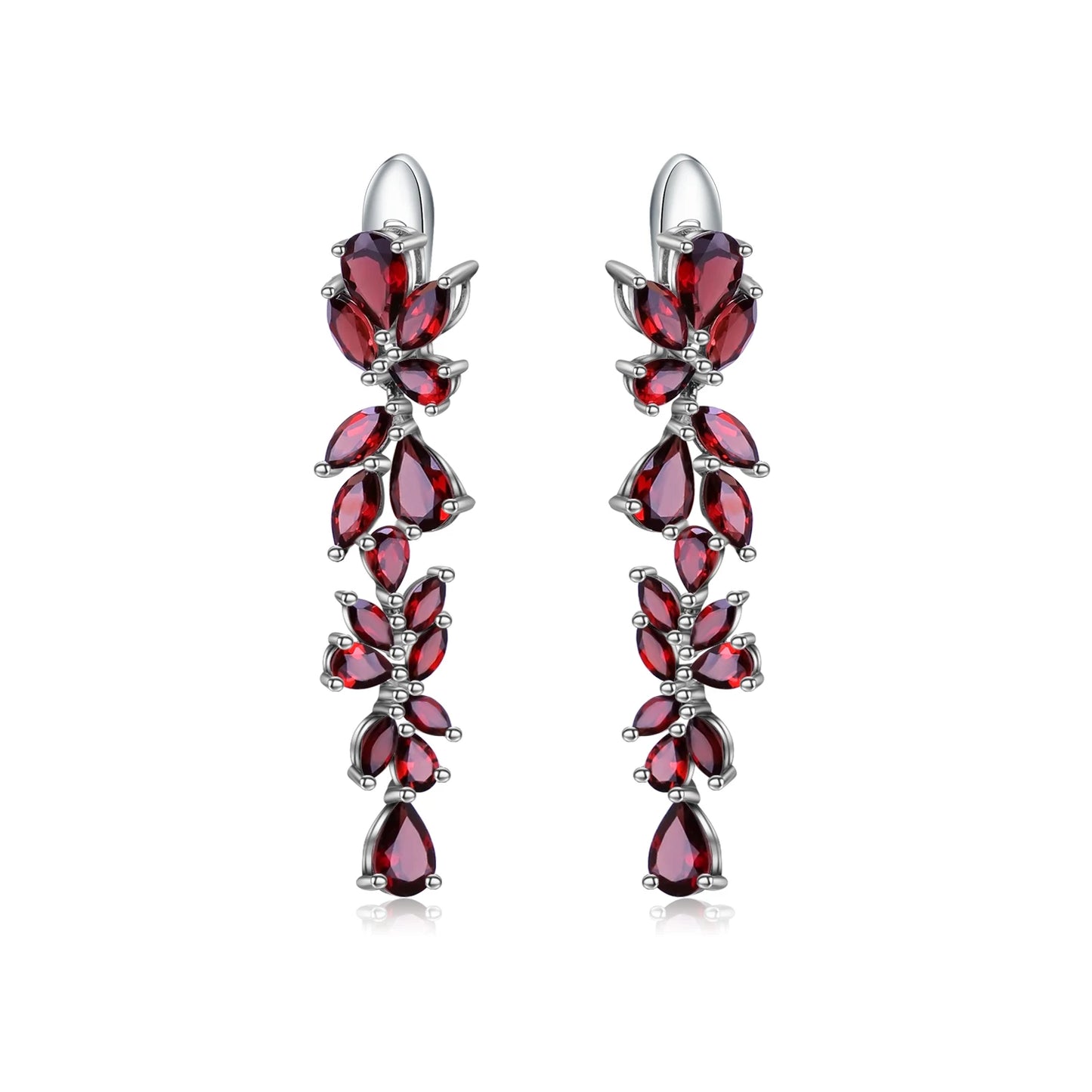 GEM'S BALLET 20.35Ct Natural Red Garnet Earrings 925 Sterling Sliver Leaves Branches Drop Earrings For Women Engagement Jewelry Red Garnet 925 Sterling Sliver CHINA