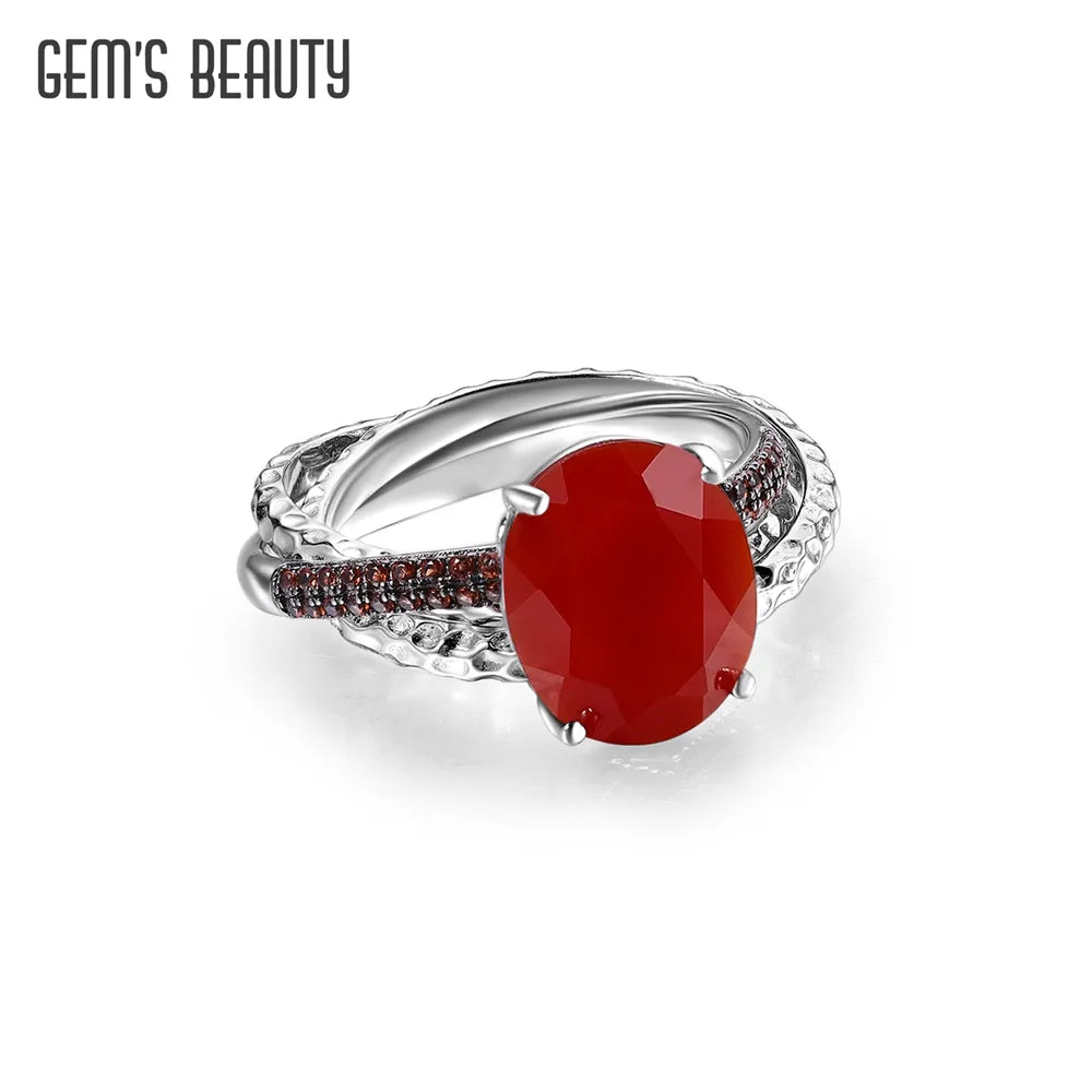 GEM'S BEAUTY Three Rings Smart 925 Sterling Silver Ring For Women Fresh-water Pearl Red Agate Smoky Quartz Original Design