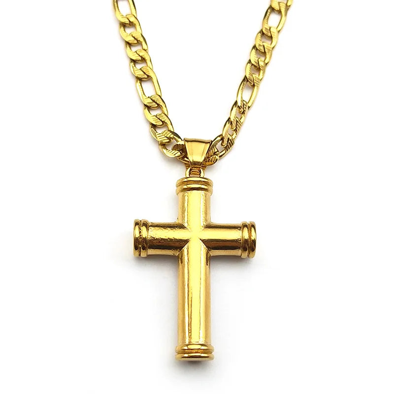 Christian Full Rhinestones JESUS CROSS Pendant Necklaces for Women Men Stainless Steel Gold Color Chain Amulet Necklace Jewelry