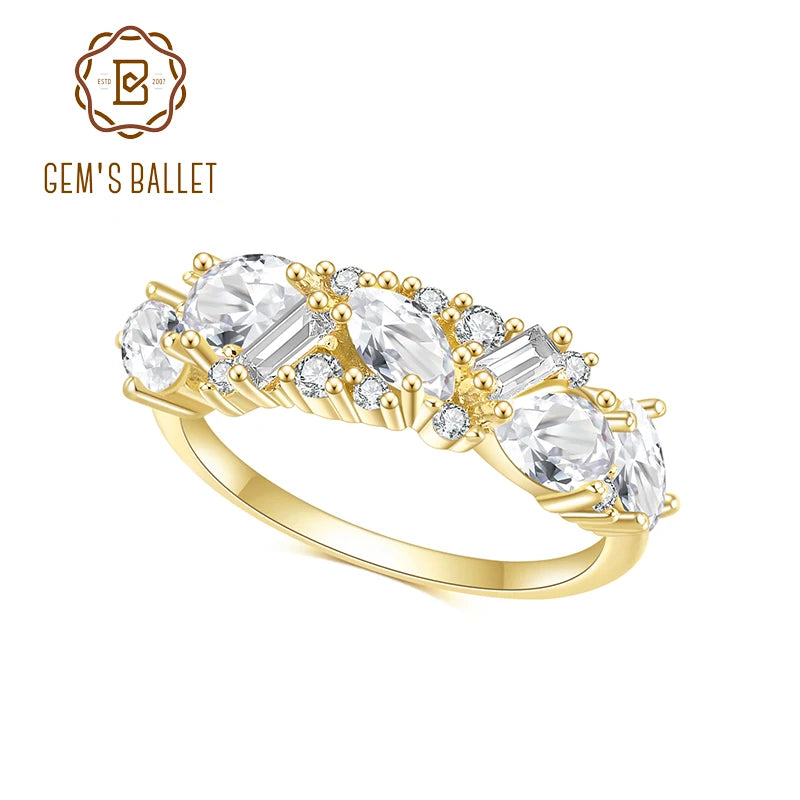 GEM'S BALLET Moissanite Rings 925 Sterling Silver Gold Plated Colorless Moissanite Wedding Band Ring Gift For Her