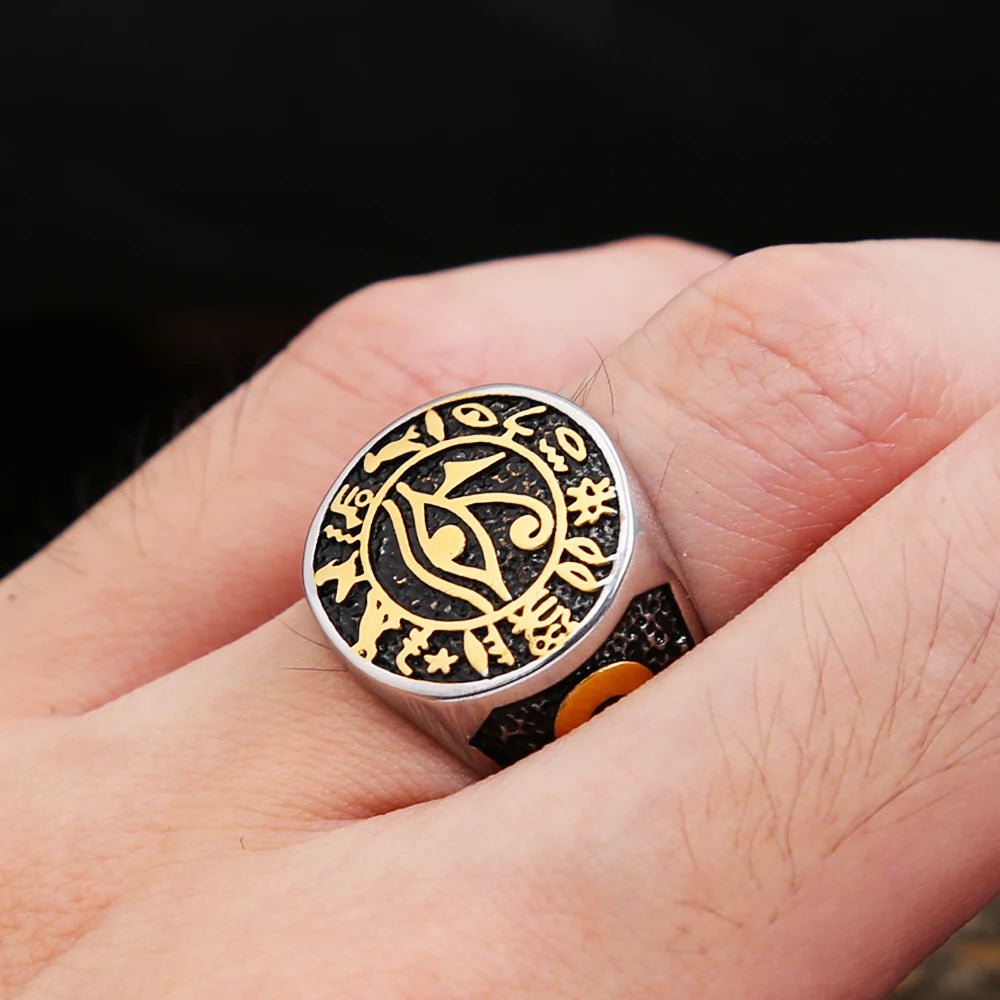 Egyptian Vintage Men Eye Of Horus Ring Fashion Stainless Steel Ankh Cross Ring Punk Biker Amulet Jewelry Gift