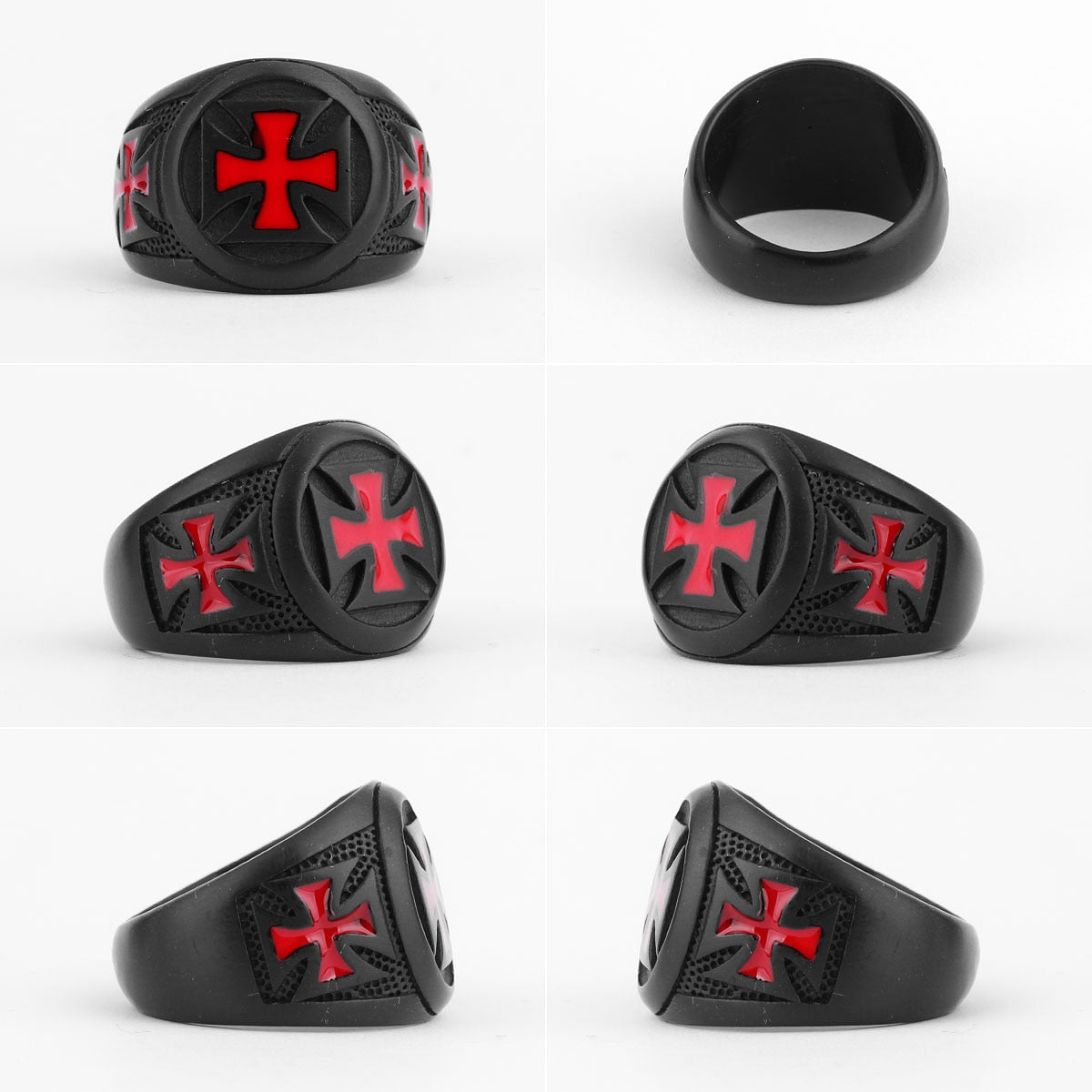 Red Cross Black Stainless Steel Mens Rings Religion Punk Hip Hop for Male Boyfriend Biker Jewelry Creativity Gift