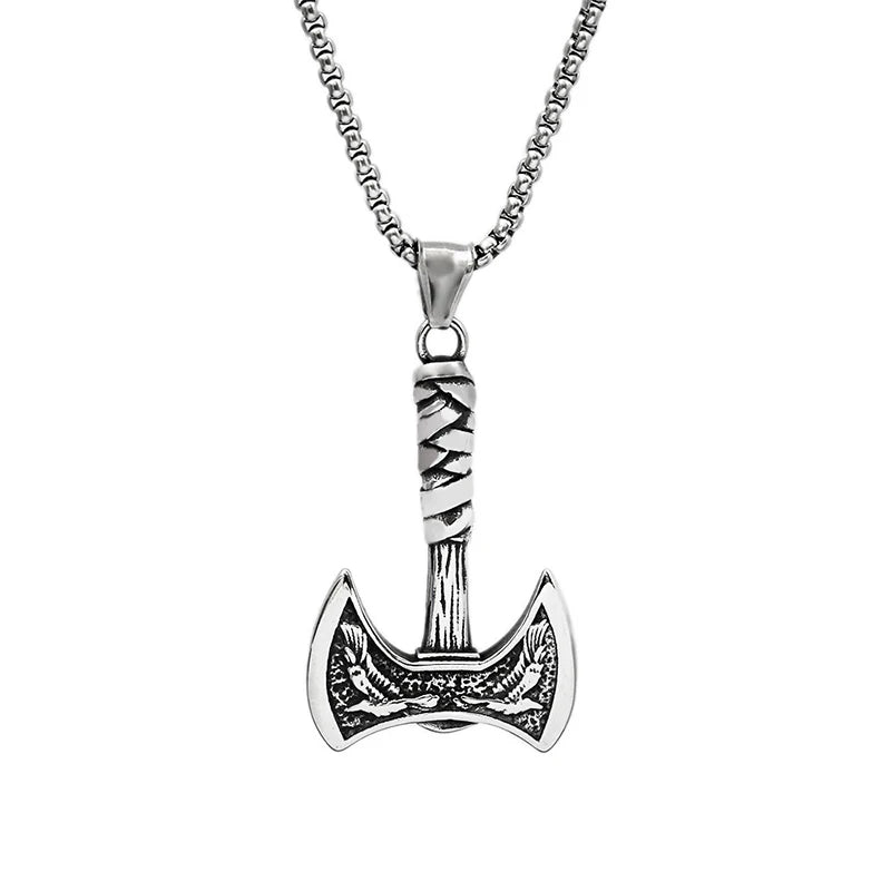 Stainless Steel Men's Viking Axe Pendant Chain Never Fading Nordic Double Eagle Necklace Amulet Jewelry Accessories