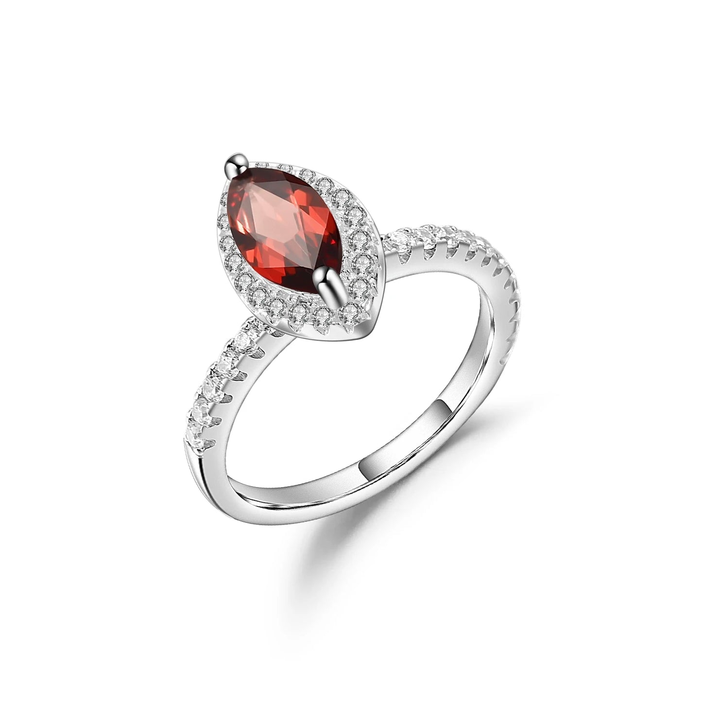 GEM'S BALLET February Birthstone MARQUISE CUT 5X10MM Red Garnet Halo Engagement Ring 925 Sterling Silver Dainty Promise Ring 925 Sterling Silve Garnet