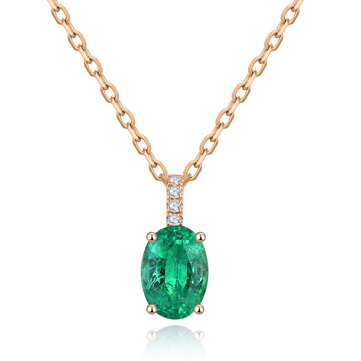 LP Solid 18K Rose Gold Pendant 0.82 Carats Natural Emerald & 0.028 Carats Diamond Necklace Classic Style with Silver Chain 18k rose gold CN