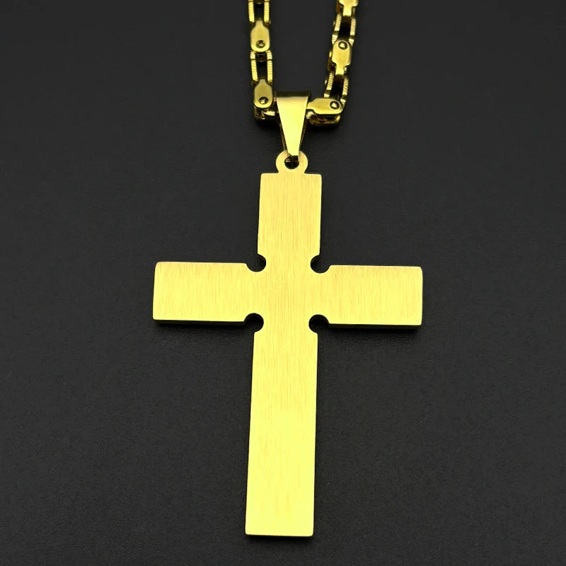 Punk Big Jesus Cross Necklace for Men Women Stainless Steel Gold Silver Color Byzantine Chain Jewelry Boy Friend Gift Jewelry