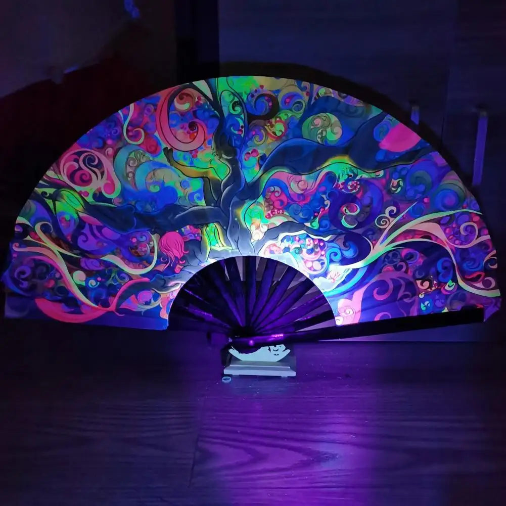 Folding Fan Colorful Holographic Rave Fans Bamboo Hand Fans for Festival Dancing Parties J