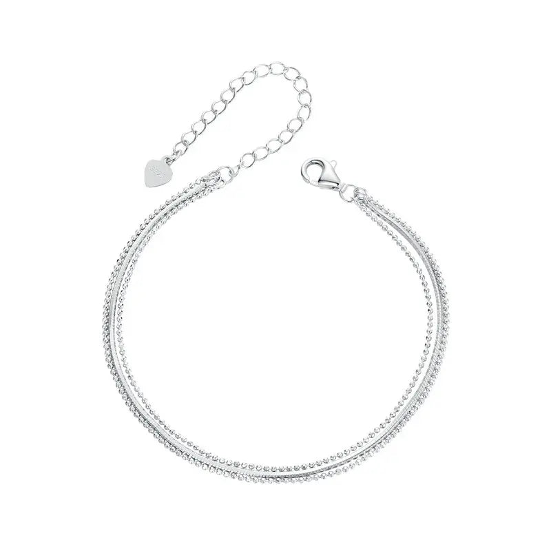 WOSTU 925 Sterling Silver Minimalist Triple-Layered Bracelet For Women Bead Chain Box Links Wedding Jewelry Girl Birthday Gift BSB164