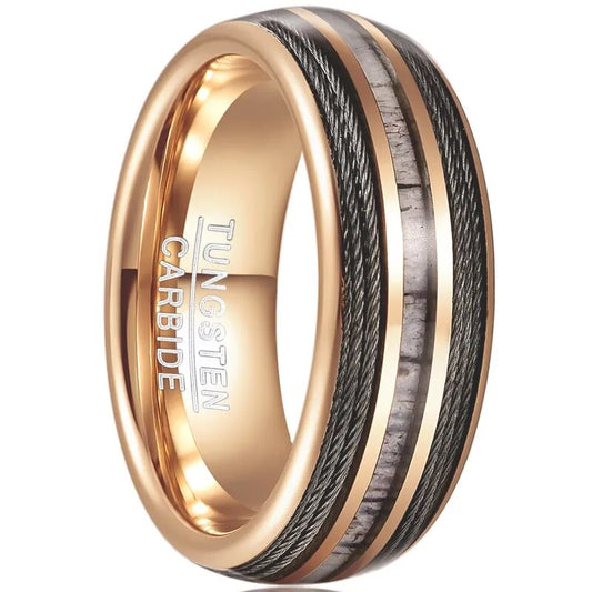 8mm Tungsten Carbide Steel Ring Rose Gold Dome Via Wire Antler Ring Fashion Jewelry for Men Wholesale