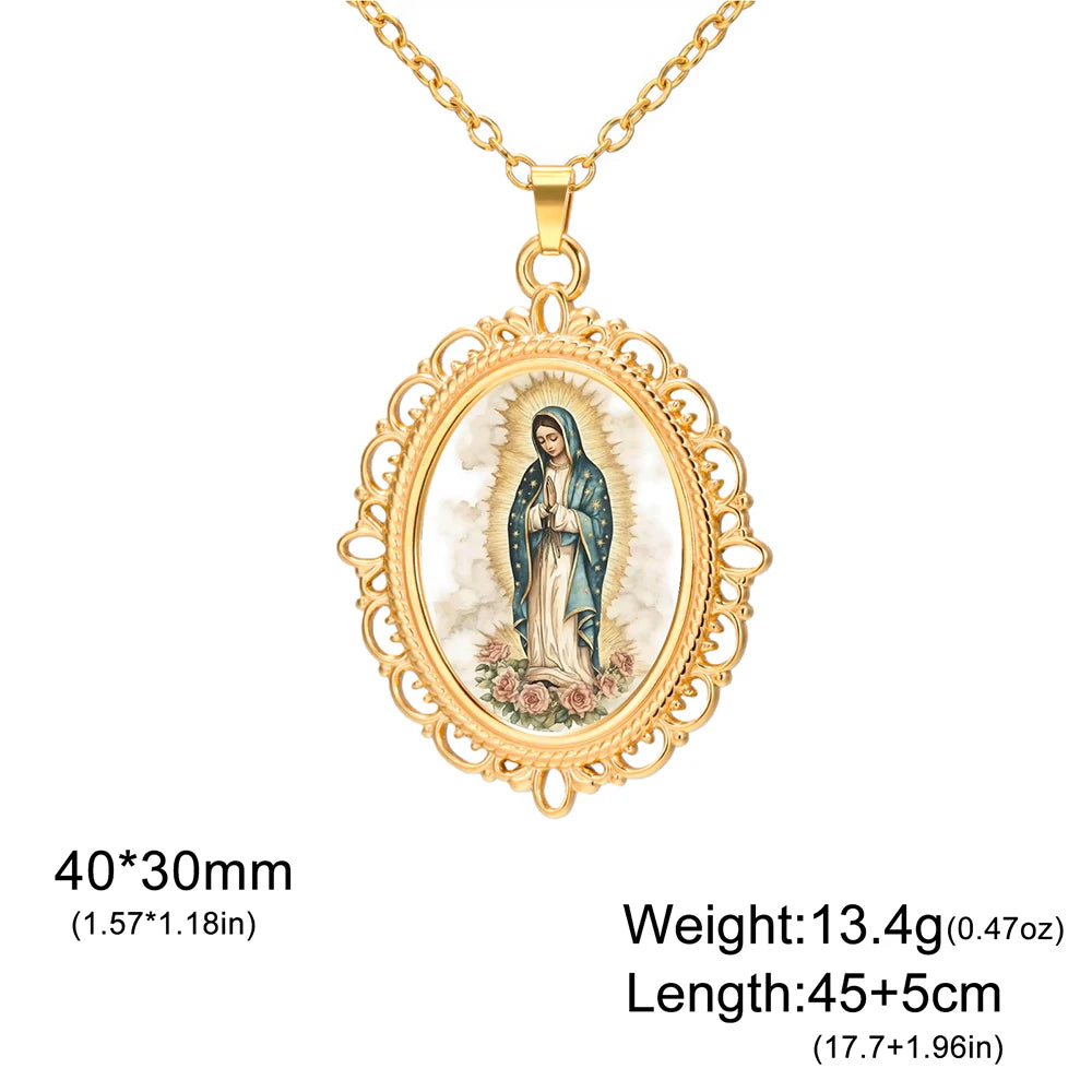 Our Lady of Guadalupe Necklace Catholic Virgin Mary Pendant Religious Faith Pray Protection Amulet Stainless Steel Jewelry