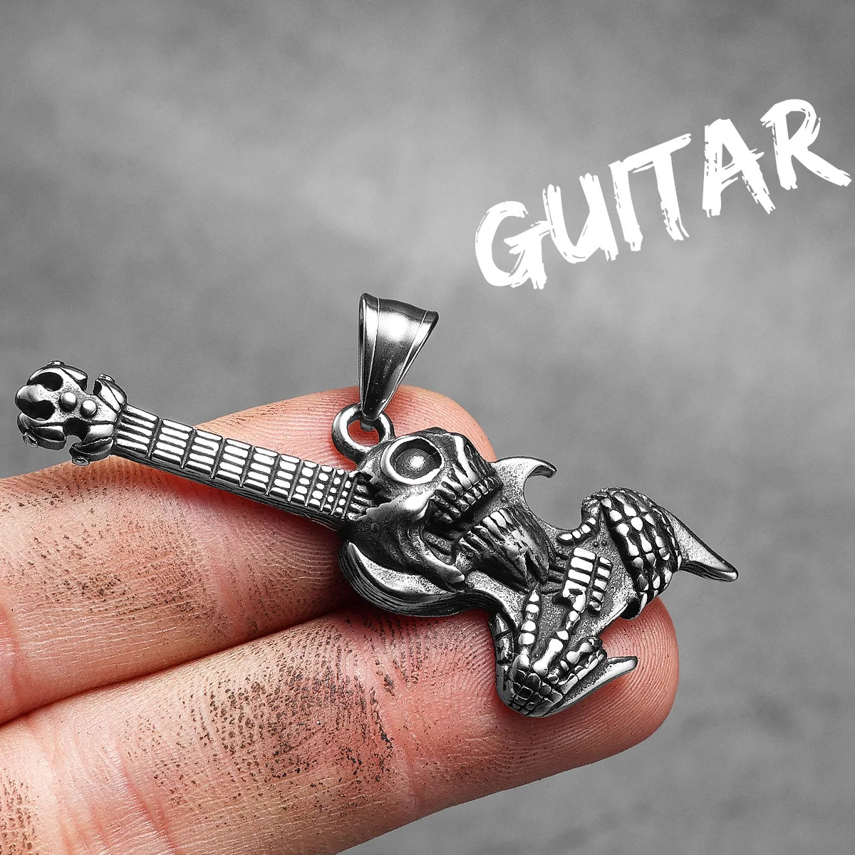 Rock Skull Guitar Stainless Steel Men Necklaces Pendant Chain Punk for Women Fashion Retro Jewelry Gifts Wholesale Dropshiping