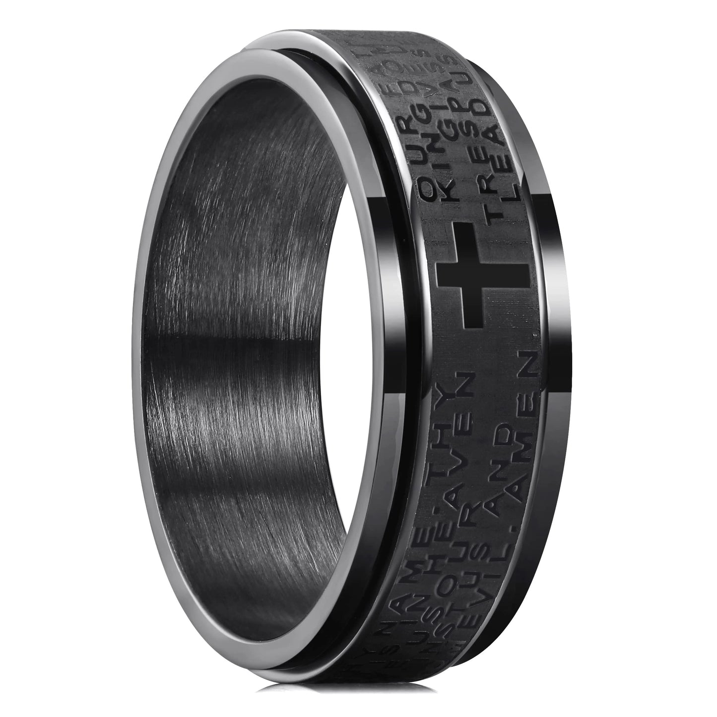 Stainless Steel Anxiety Rings For Men Women Christian Cross Religious Spinner Chain Rings Anti Stress Retro Amulet Jewelry