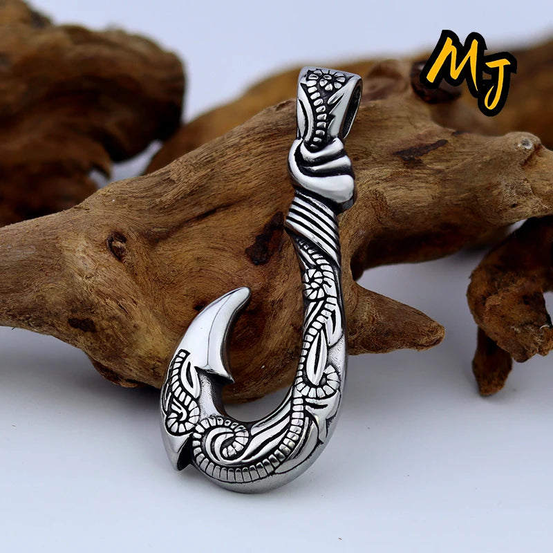 Classic Men's Fish Hook Pendant Stainless Steel Vintage Maui Magic Hook Necklace Fashion Punk Pirate Anchor Jewelry Accessories