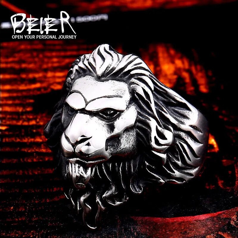 Beier 316L Stainless Steel Forest King Lion Head Men's Ring Classic Animal Protection God High Quality Jewelry LLBR8-676R BR8-676