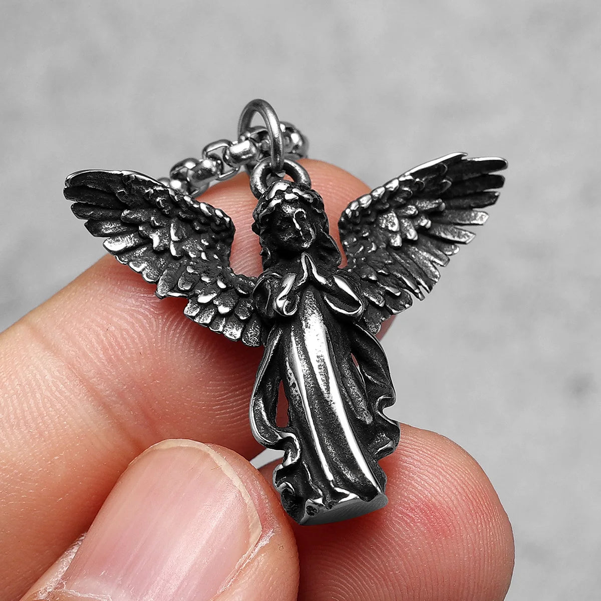 Little Angel Praying Amulets Stainless Steel Men Necklaces Pendant Chain Punk Retro For Women Fashion Jewelry Gifts Wholesale