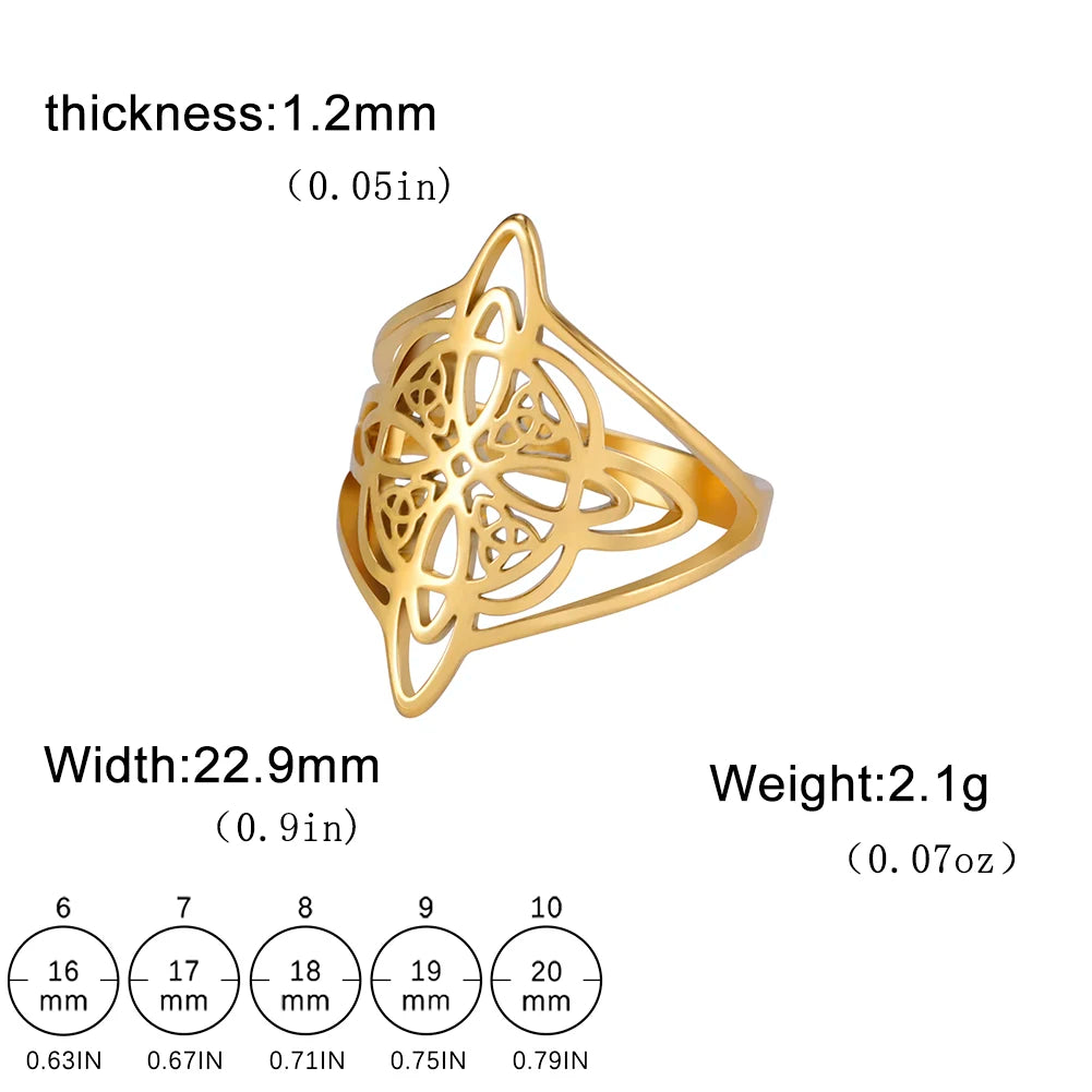 LIKGREAT Witch Knot Ring for Women Men Hollow Stainless Steel Finger Rings Celtic Vintage Amulet Protection Couple Jewelry Gifts