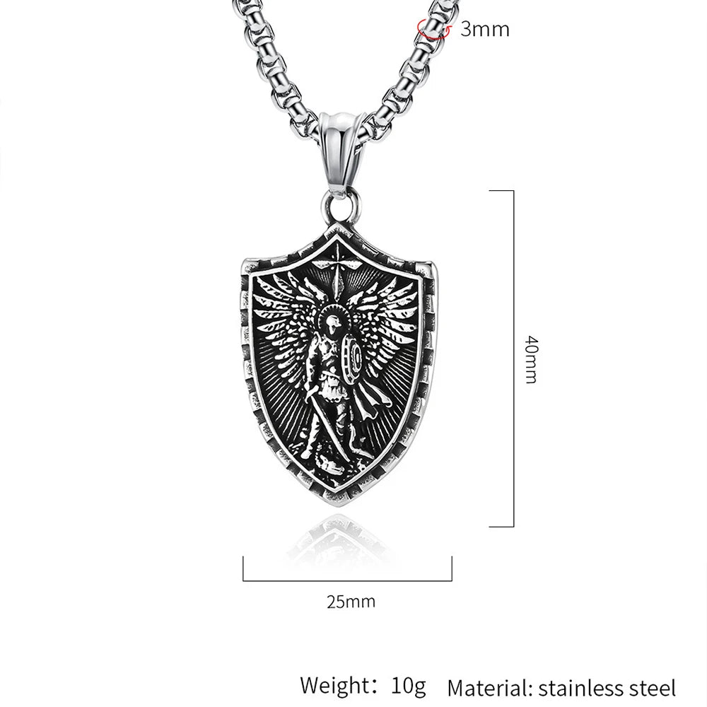 Stainless Steel Vintage Archangel Pendant Chain for Men Powerful St.Michael Necklaces Amulet Fashion Women Jewelry Accessories