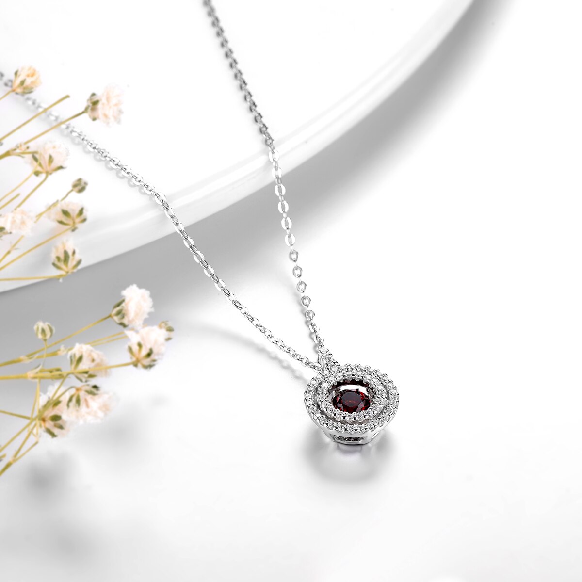 Natural Red Garnet Sterling Silver Pendant Round 4.5mm Faced Cut Classic Style S925 Jewelry Mother's Day Gift