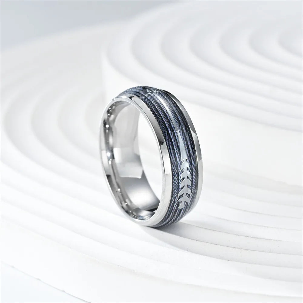 Fashion 8mm Arrow Pattern Stainless Steel Rings For Men Silver Color Brushed Men Rings Wedding Band Jewelry Wholesale