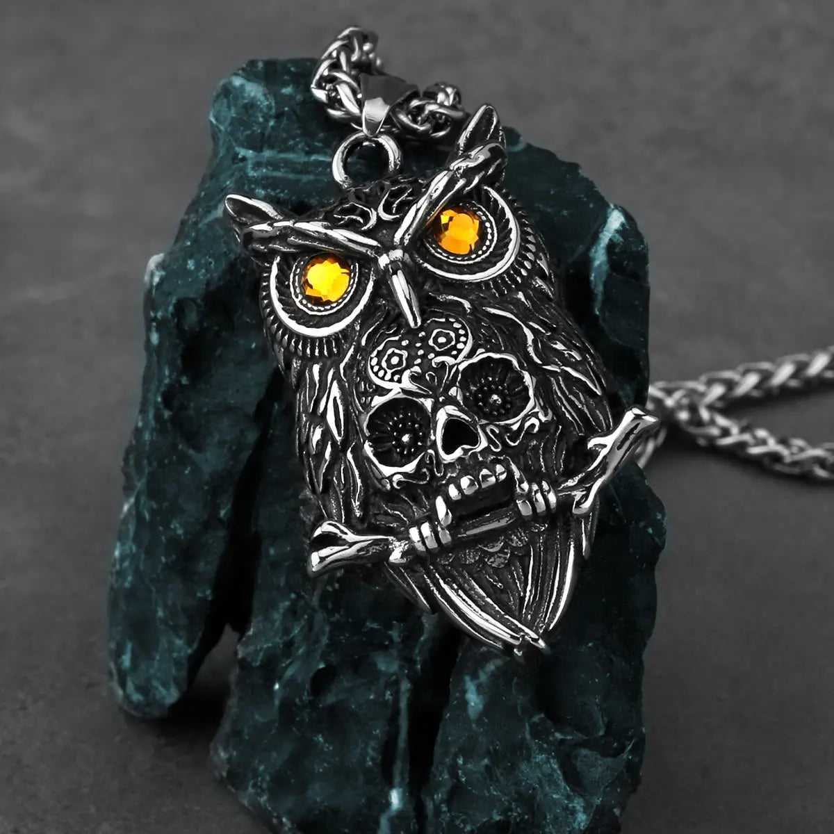 Gothic Owl Skull Viking Pendant Necklace Stainless Steel Biker Party Punk Men's Jewelry Necklace Wholesale